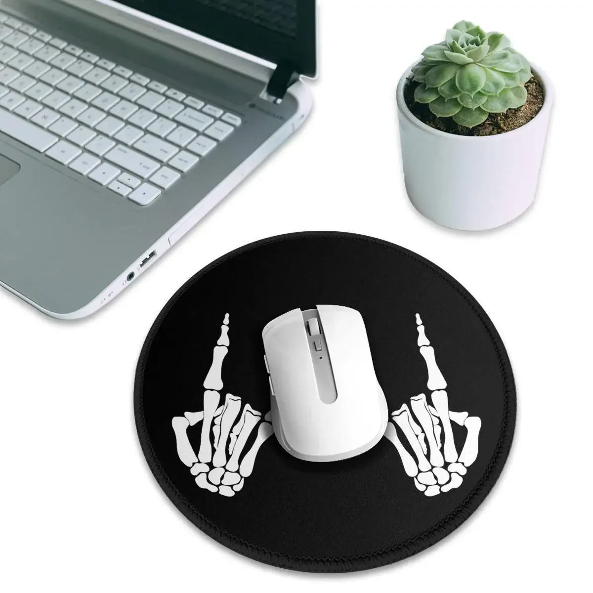 Skeleton Hands Gestures Print  Round Mouse Pad Computer Keyboard Mouse Mat Gaming PC Desk Mat Office Accessories Table Mats