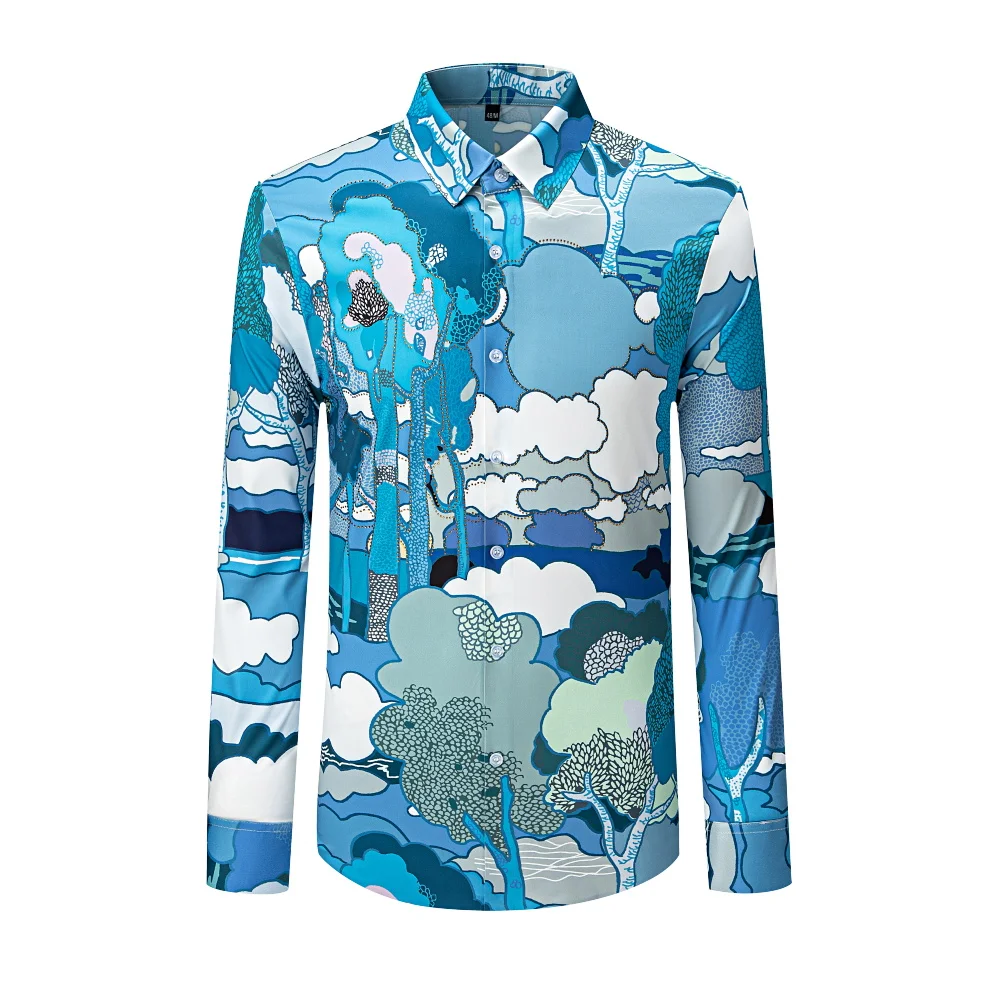 

2026 весенняя рубашка с длинными рукавами и художественным принтом для мужчин, модная деловая официальная рубашка, универсальные повседневные рубашки для вечеринок и банкетов