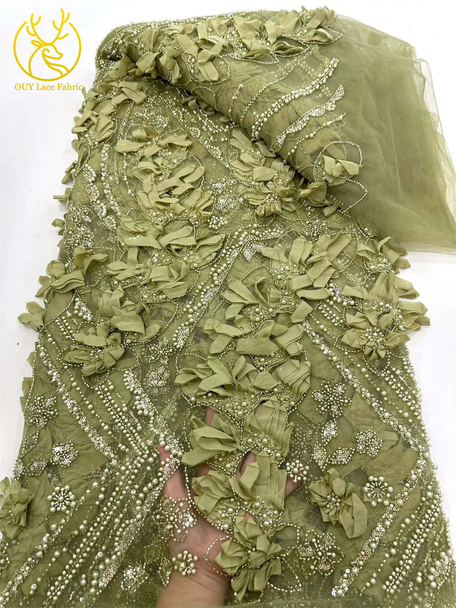 3D Nigerianischer Mesh-Tüll-Spitzenstoff 2026 Hochwertiger Afrikanischer Pailletten-Perlen-Spitzenstoff für Damen-Abendkleider zum Nähen – Detail 10