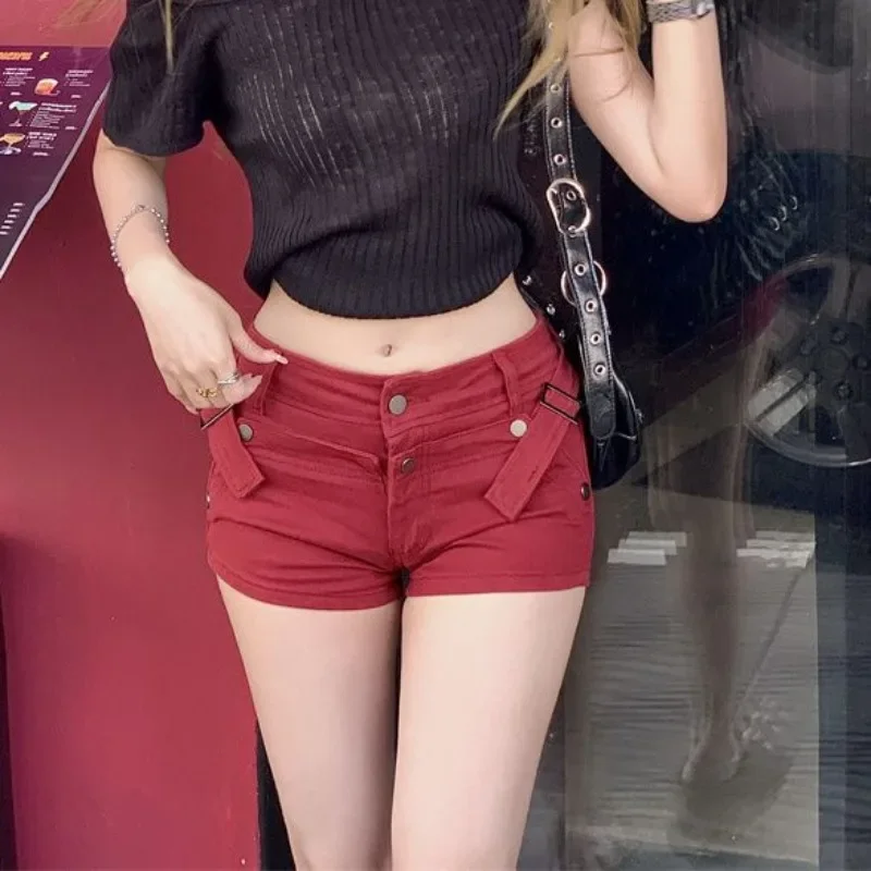 Red Skinny Female Short Jeans Pants Hot Elegant XL Fashion Clothing 2025 Youthful Y2k Vintage Comfy Classic Women's Denim Shorts