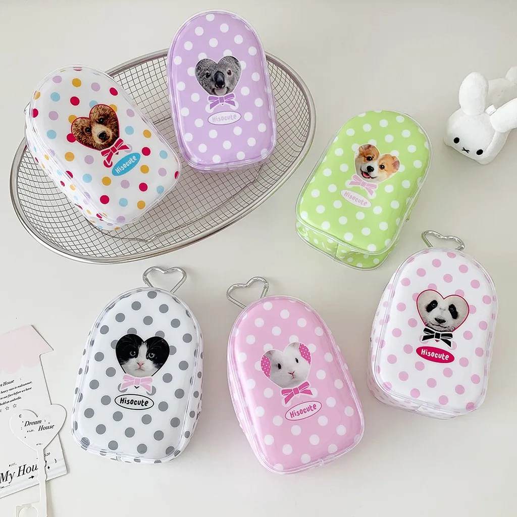 Cute Mini Doll Display Bag Clear PVC Zipper Coin Purse with Keychain Portable Figure Storage Pouch Transparent Case