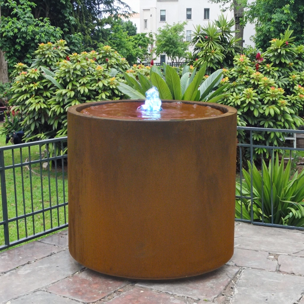 Home Garden Rustic Small Outdoor Water Waterproof LED Lights Metal Brass Steel Fabric Artificial Planter Fountain,Porch