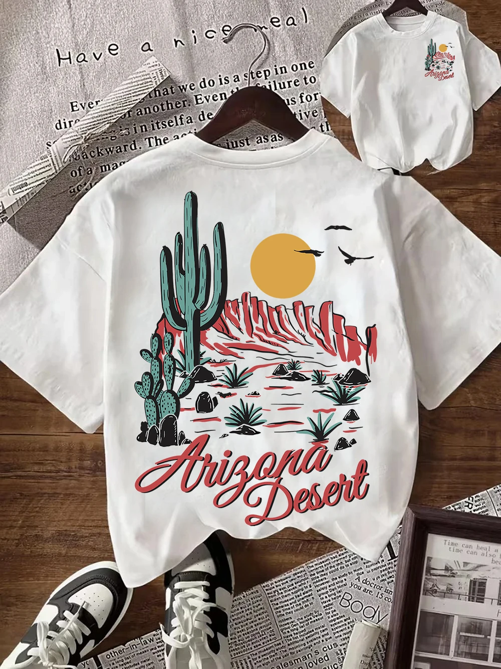 T-shirt d'été pour femme, en coton, coupe ample, style décontracté, collection Summer Set Off Again Adventure California