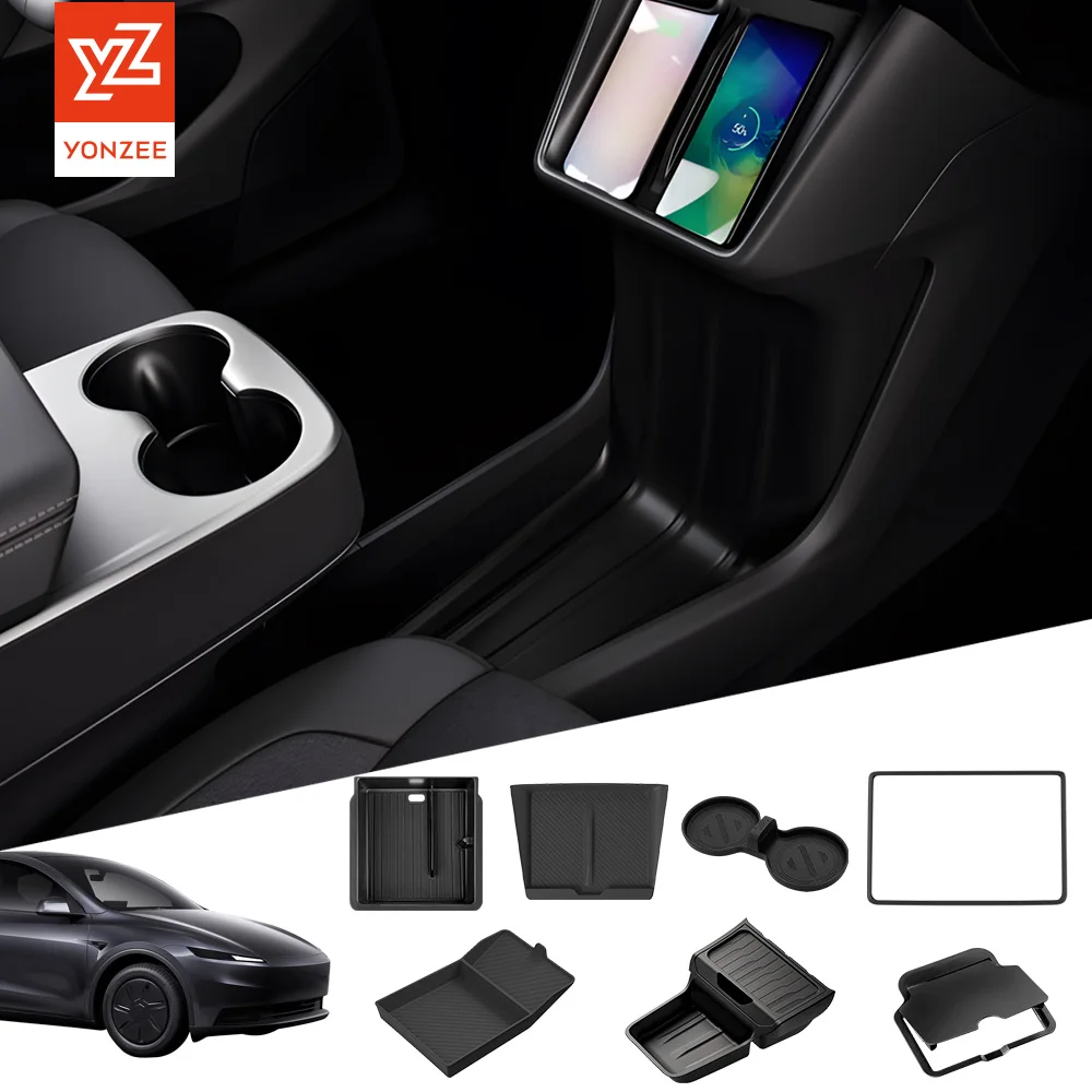 

YZ for Tesla Model Y Standard Juniper RWD 2026 2025 Center Console Lower TPE Storage Box Charging Pad Organizer Car Accessories