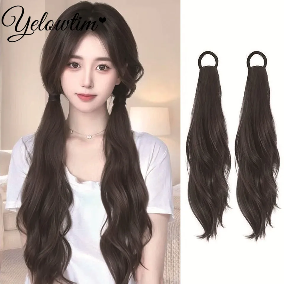 

YELOWTIM Synthetic Long Curly Hair Band With Grab Clip Ponytail Wig Curly Hair False Ponytail Fluffy Hair Can Be Braided 16inch