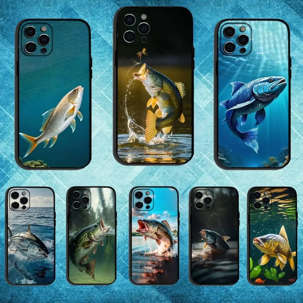 حافظة هاتف سمك الشبوط لهاتف آيفون 17،16،15،14،13،12،11 بلس، برو ماكس غطاء أسود ناعم #1