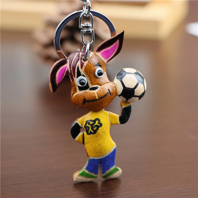 Head Layer Cowhide Football Kid Keychain Pendant Motorbike Car Key Chain Accessories Bag Pendant Cute Tide Ride