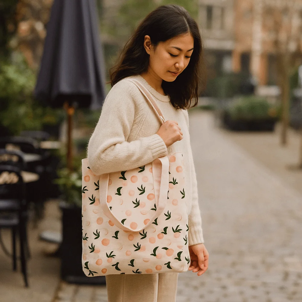 Durable Eco-friendly Canvas Cloth Bags Lightweight Reusable Double-sided Bags Folding Exquisite Shopping Bags Daily Use