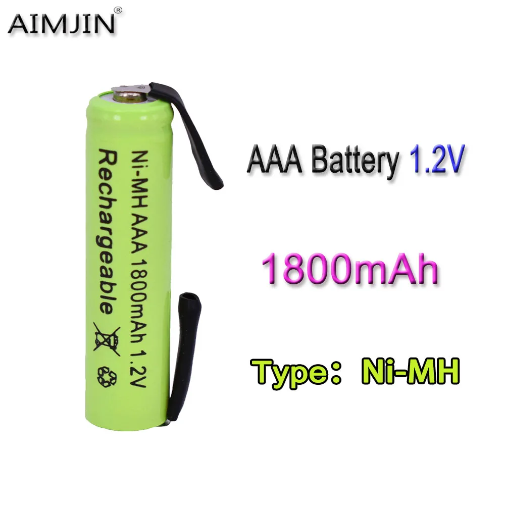 

AAA 1.2V 1800mAh Ni-MH with Solder Tabs rechargeable battery cell, for Electric Shaver, Razor, Toothbrush