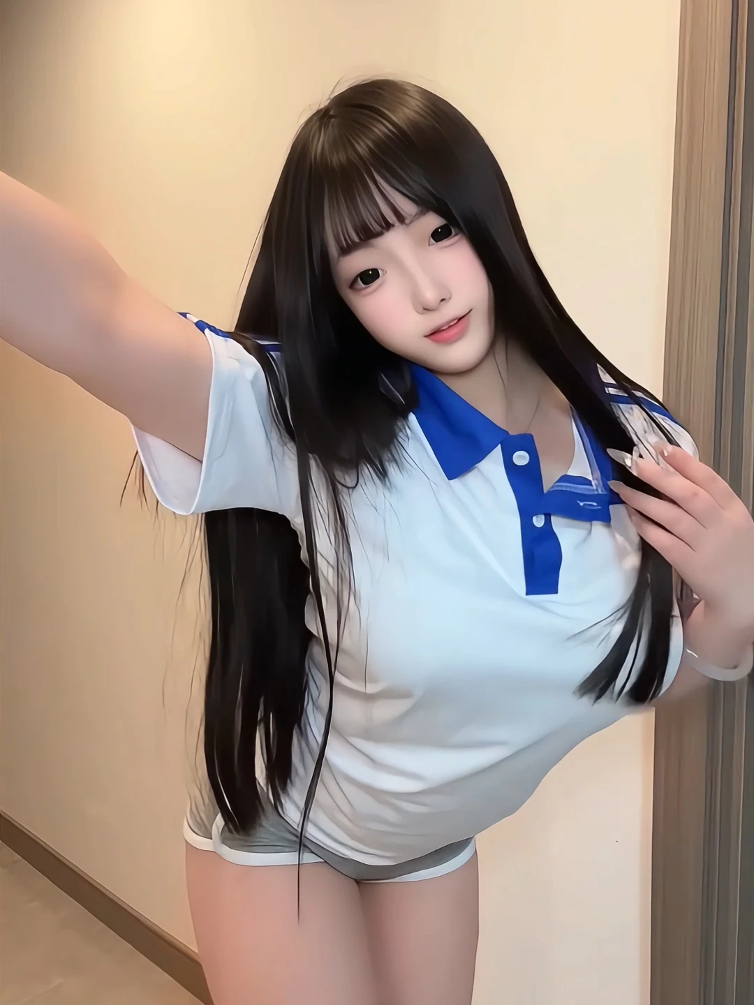 

Sexy Retro School Uniform Style T-Shirt And Shorts Set for Women Short Sleeve Button up Bodysuit Spring Pure Desire Low Waist