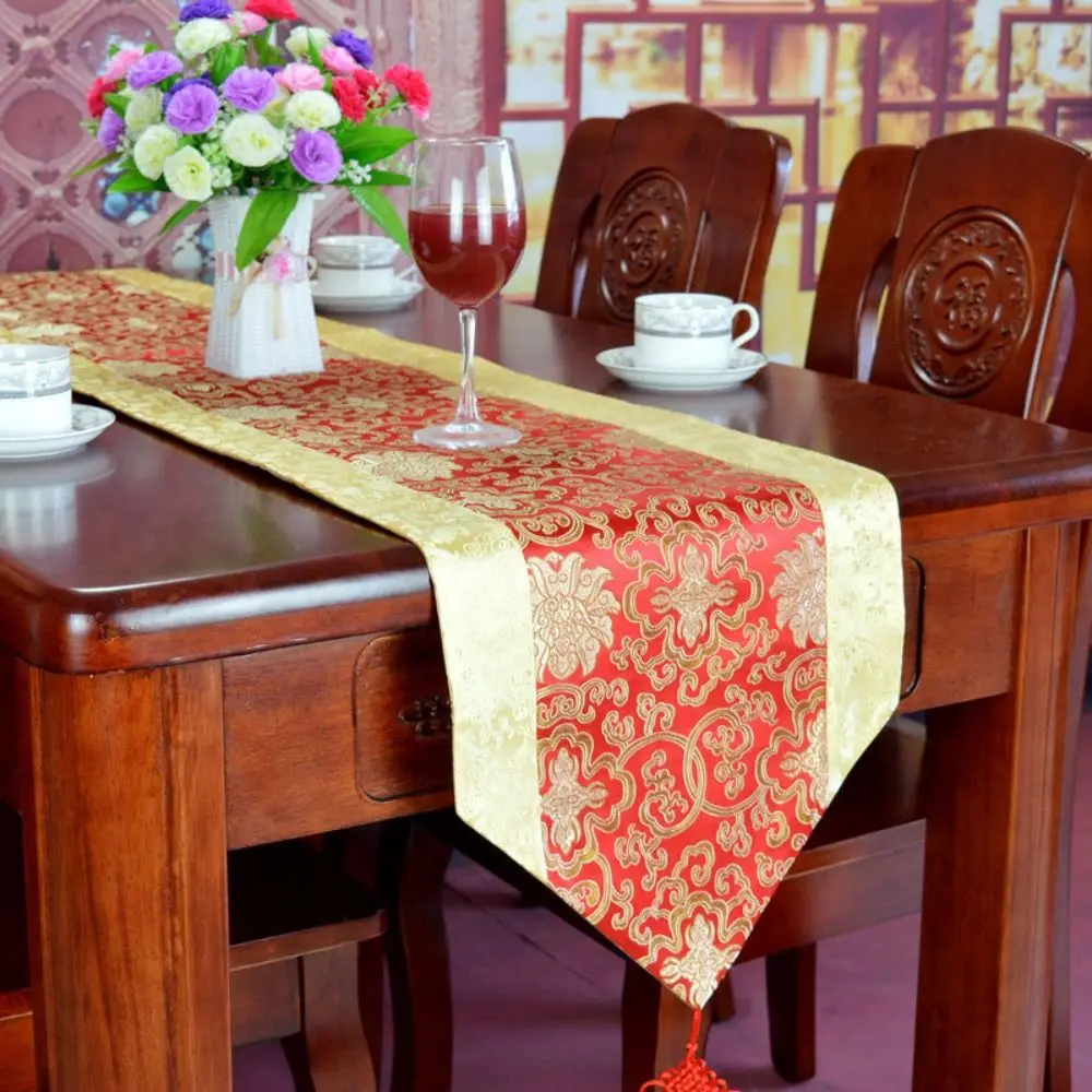 Smooth High-end Satin Wedding Embroidery Tea Ceremony Table Decoration TableCloth Table Cover Table Runner