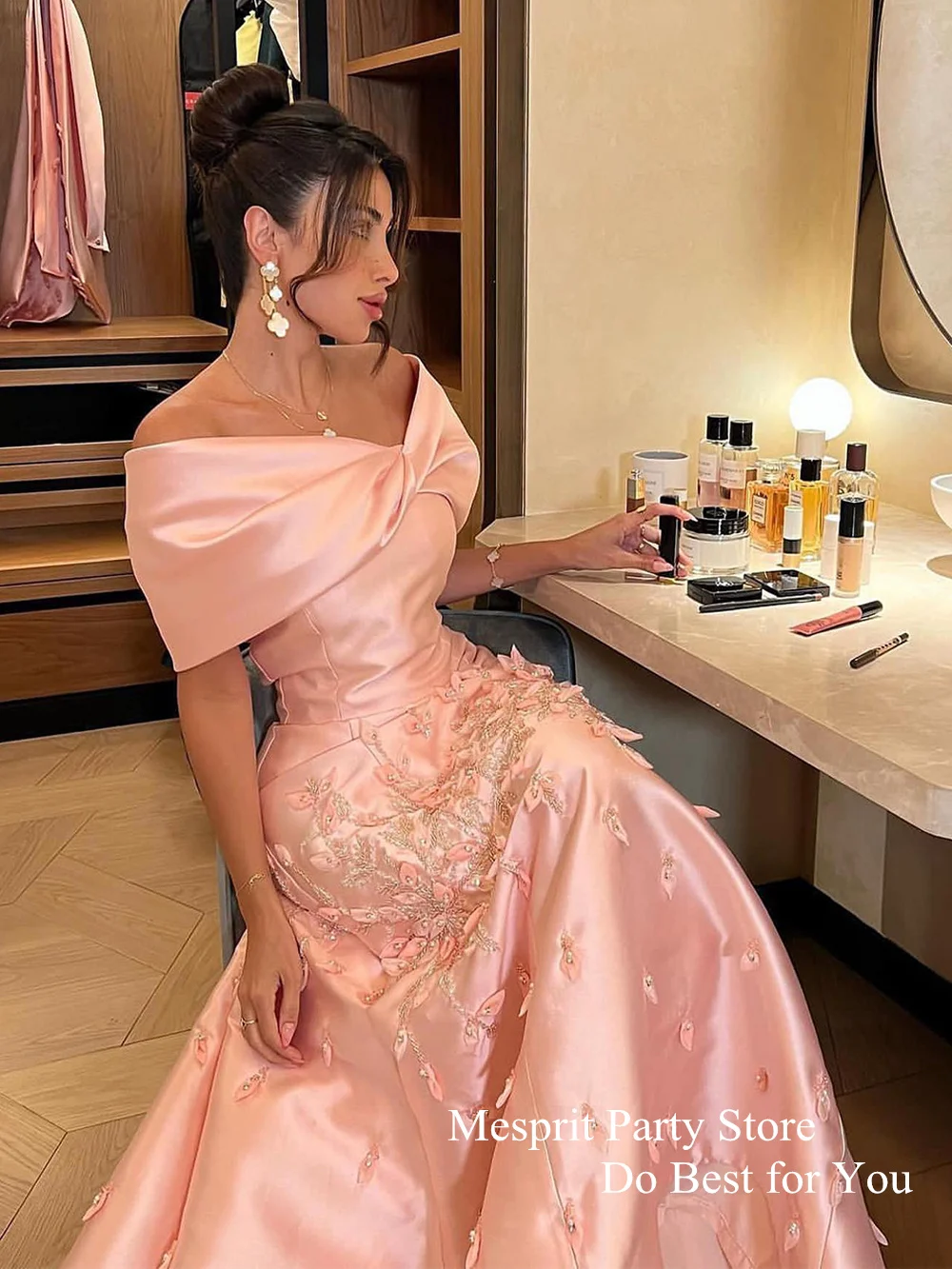 Luxury Satin Prom Dress Off The Shoulder V Neck Beading Sweep Train Robe De Soiree Saudi Arab Evening Dresses Pageant Party Gown