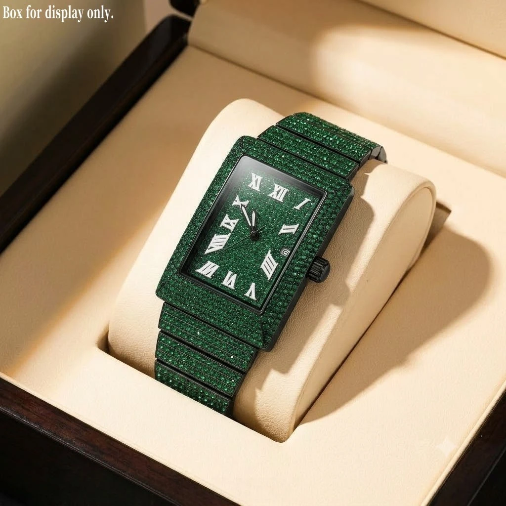 Men's quartz calendar watch, rectangular three-dimensional design strap, retro trendy luxury style