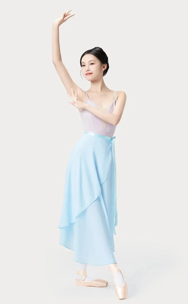 المرأة غنائية طويلة الشيفون الباليه الرقص التنانير لينة أسود بورجوندي شفافة فستان الكبار لعروض الرقص والأزياء