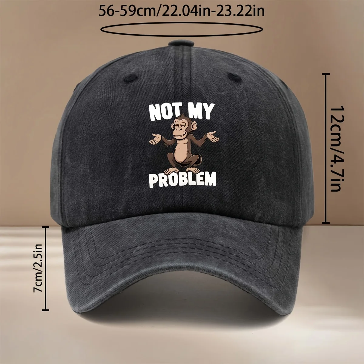 This Is a NOT MY PROBLEM Text Monkey Pattern Baseball Cap Trendy Individual Adjustable Size Trucker Hat Unisex Lightweight Comfo