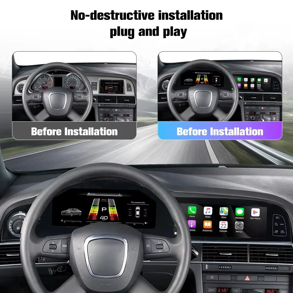 Dual Screen For Audi A6 A6L C6 4F 2005 - 2012 Digital Speed Dash Cluster Virtual Cockpit Android Stereo Carplay Auto GPS WIFI