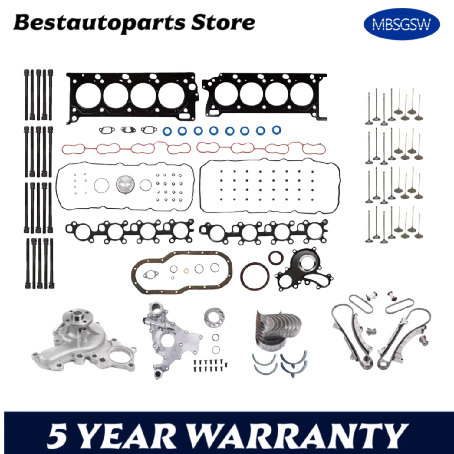 Juego completo de juntas para reconstrucción de motor, Kit de cadena de distribución, bomba de agua compatible con 4,6 5,7 T V8 GAS 1UR-FE 3UR-FE para Toyota Sequoia 7-19 4.6L 5.7L