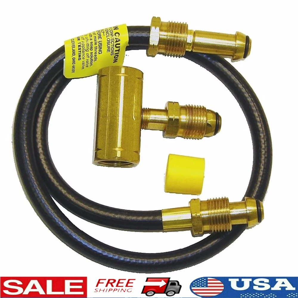 

Propane Two-Tank Hook-up Kit with Brass Tee 30 Inch Hose Assembly Excess Flow Soft Nose P O L Bulk Applications