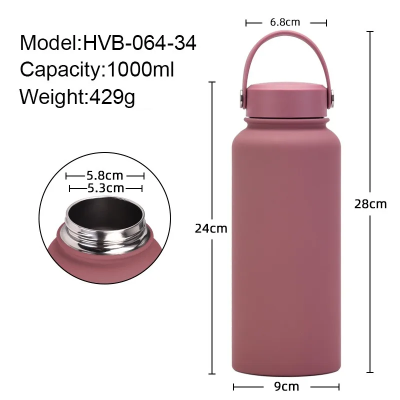 2024 New Stainless Steel Sports Water Bottle Large Capacity 1L American Large Mouth Insulation Cup Portable Outdoor Water Cups