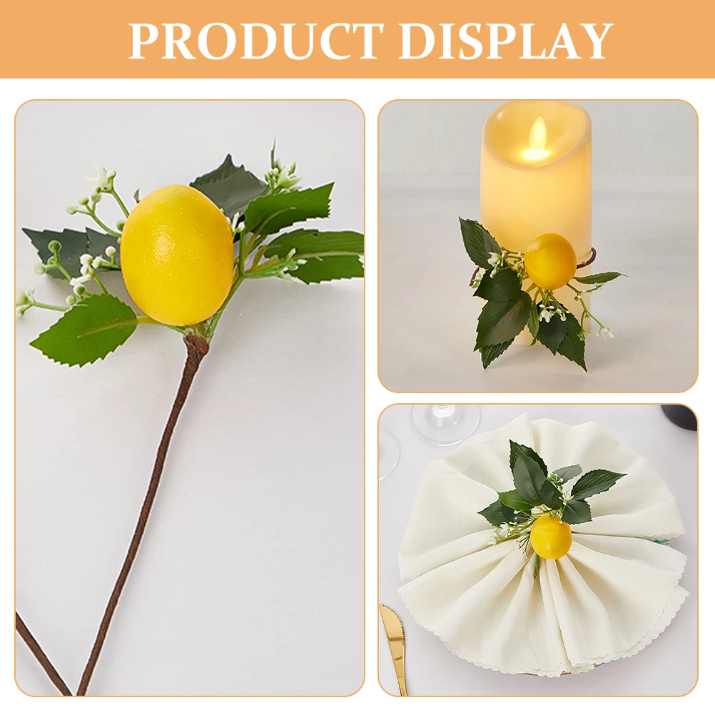 

2pcs Lemon Napkin Rings Artificial Stem Fake Branches Home Decor Reusable Safe Material DIY Craft Wreaths Bottle Decorations
