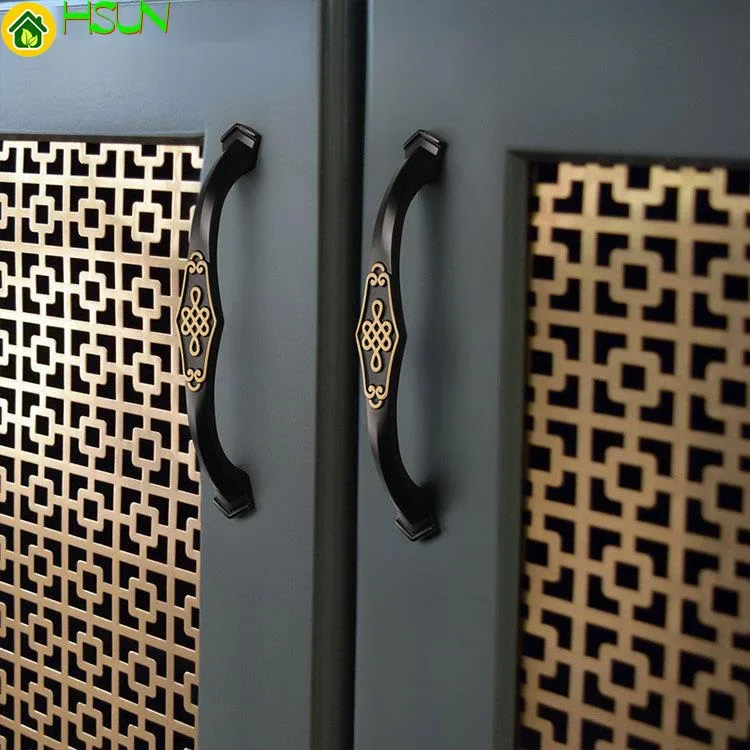 New Chinese single hole zinc alloy handle wardrobe door handle bookcase drawer European black handle