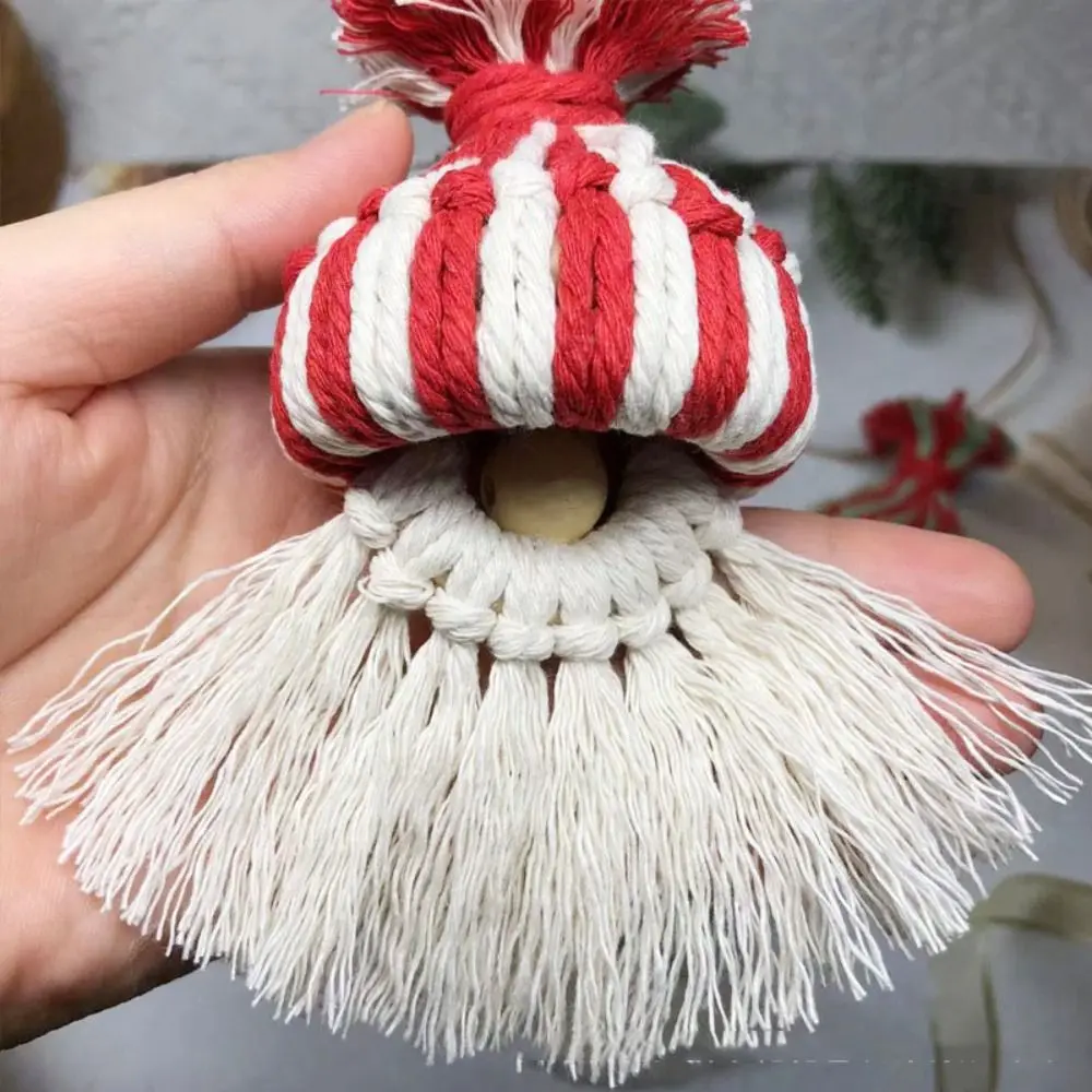 Christmas Tree Hanging Ornaments Hand Woven Cotton Rope Christmas Hat Pendants For Home Xmas Party New Year Decor Supplies