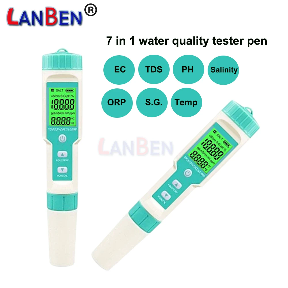 pH Meter Digital Water Quality Tester Pen 7 in 1 PH/TDS/EC/ORP/Salinity /S.G/Temperature Meter for Drinking Water/Aquariums