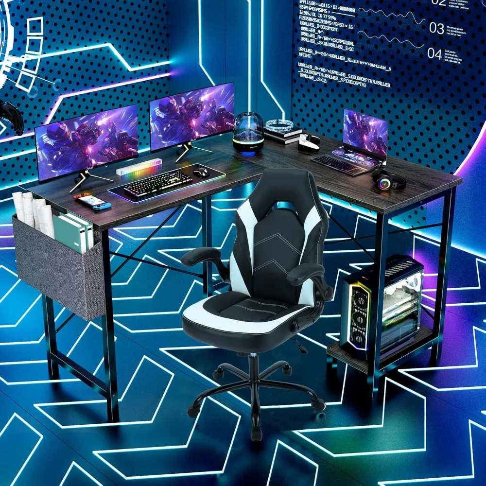 L Shaped Desk Gaming Computer 50 Inch Reversible Corner Table PC Work Table for Writing Study Student with Wood Tabletop