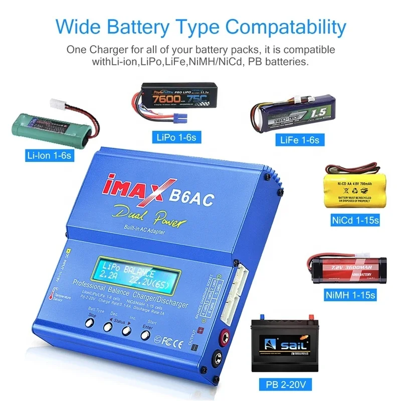 IMAX B6AC RC Carregador 80W 6A 2-6S Carregador de equilíbrio Tela LCD digital Li-ion LiFe Nimh Nicd Descarregador Lipo Bateria