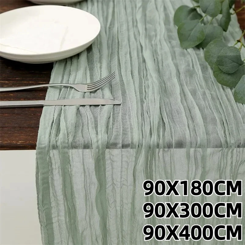 Semi-Sheer Gauze Wedding Party Christmas Banquets Table Runner Sage Cheesecloth Table Setting Dining Vintage Arches Cake Decor