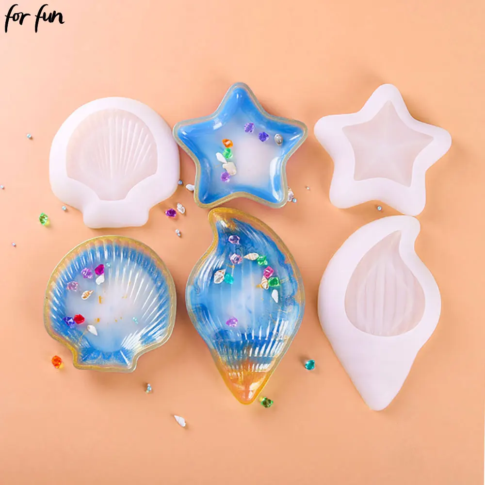 For Fun Starfish Conch Shell Shape Tray Silicone Mold Storage Disc Plaster Jewelry Display Mold Epoxy Resin Mold Home Decoration