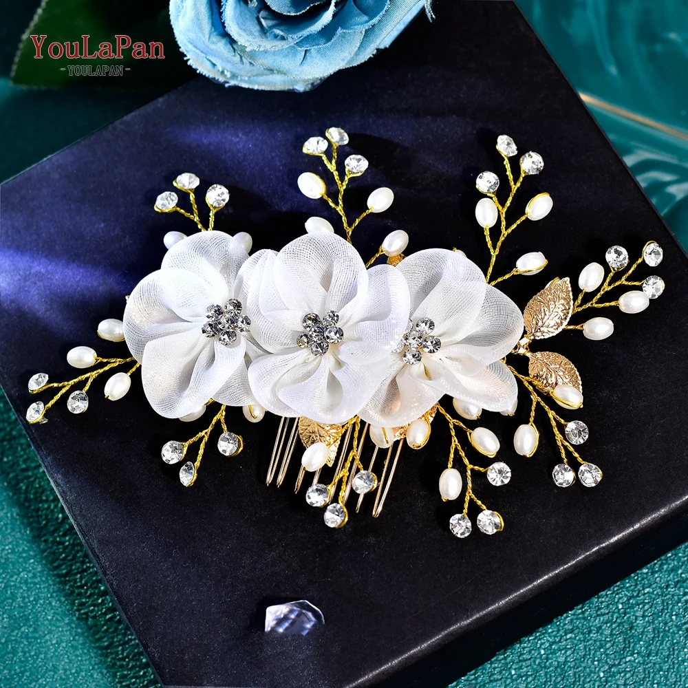 YouLaPan Golden Color Flower Hair Comb Handmade Wedding Side Comb Hair Accessories Bride Headdress Fashion Headwear HP855