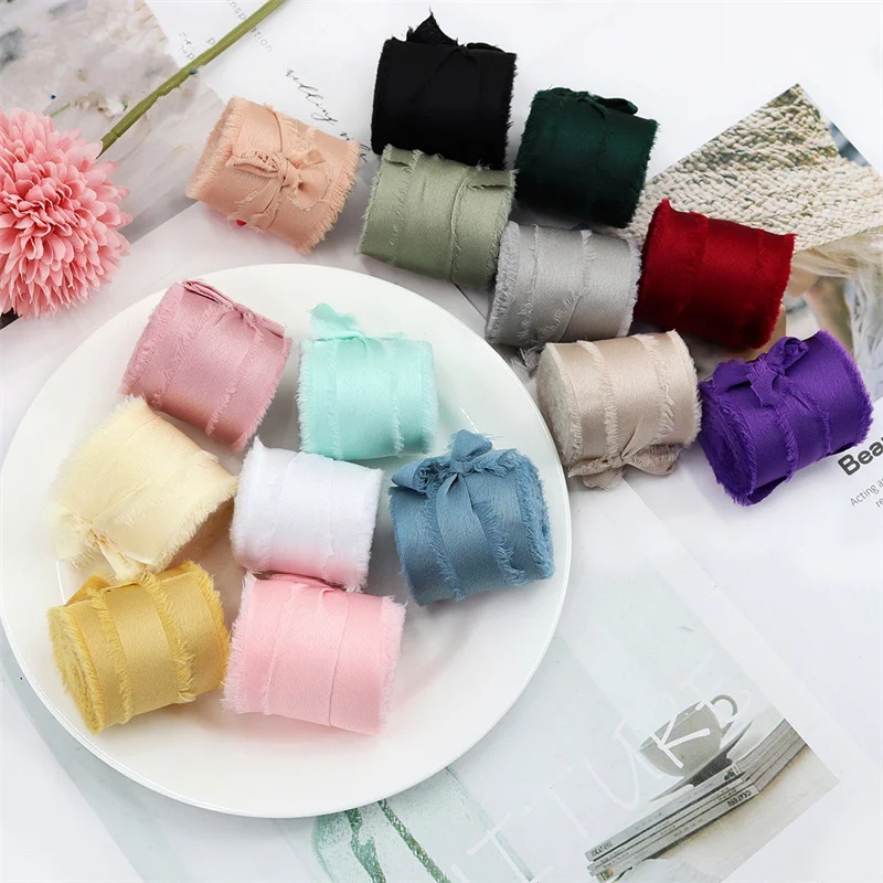 DIY Wedding Ribbon Handmade Frayed Edged Chiffon ribbon for packaging Gift Box Wrapping grosgrain Fringe Ribbon Crafts Christmas
