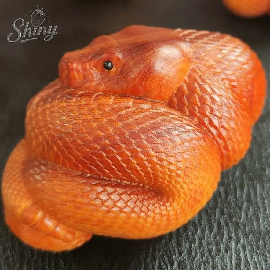 2.7 Inch Old Chinese boxwood Hand carved vivid snake Figure statue Decoration sculpture living room decoration