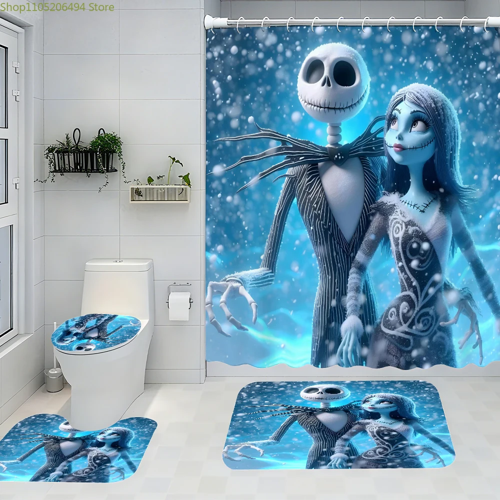 Juego de baño de cuatro piezas Disney Jack: cortina de ducha impermeable vanguardista, creación de un kit de baño completo