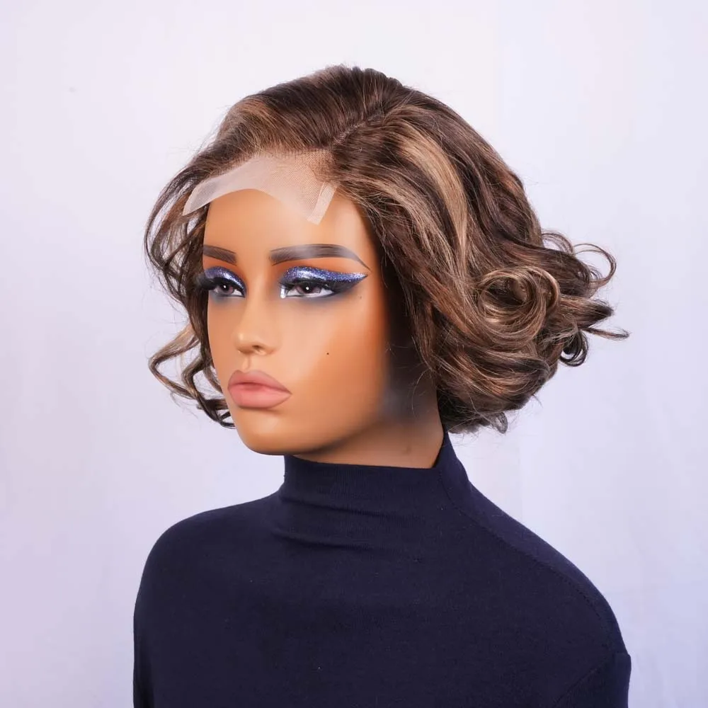 تسليط الضوء على 4x4 إغلاق باروكة من شعر طبيعي قصير للنساء السود 4x4 الدانتيل إغلاق قصيرة ريمي شعر الإنسان بوب شعر مستعار قصير عابث قطع الباروكات #2