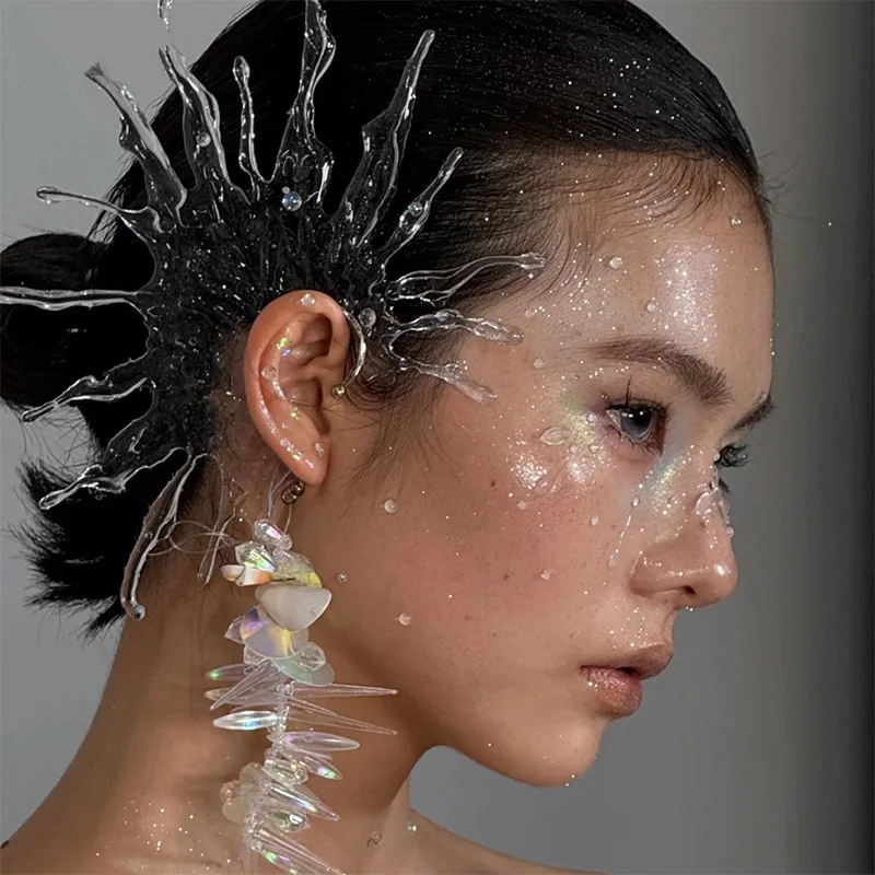 إكسسوارات مجوهرات فنية فريدة من نوعها على شكل موجة مائية، أساور أذن عصرية للنساء والرجال، مجوهرات أذن عصرية لالتقاط الصور والوسائط الاجتماعية V