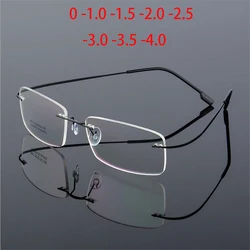 -1.0 -1.5 To -4.0 Ultralight Coating Frameless Finished Myopia Glasses Men Women Rimless Stainless Steel Leg Nearsight Glasses