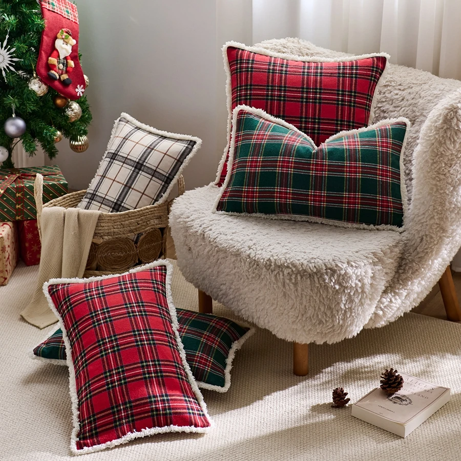 

1PC 30x50 Inch Christmas Pillow Cases Checkered Cushion Cover Decorative for Sofa Plaid Woven Pillowcase for Christmas Gifts