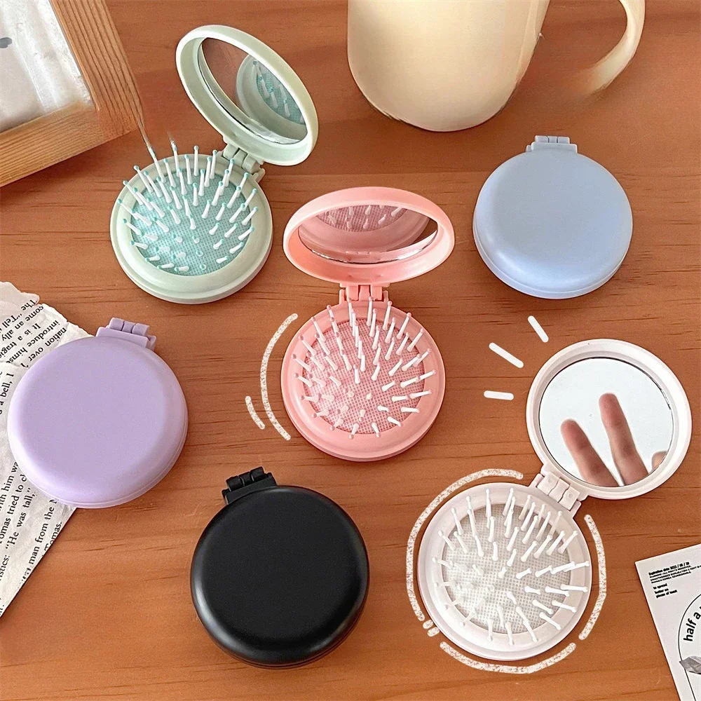 

Сплошной цвет, складная расческа с зеркалом для макияжа, дорожная портативная маленькая массажная расческа для женщин и девочек, щетка для волос на воздушной подушке, инструмент для укладки волос