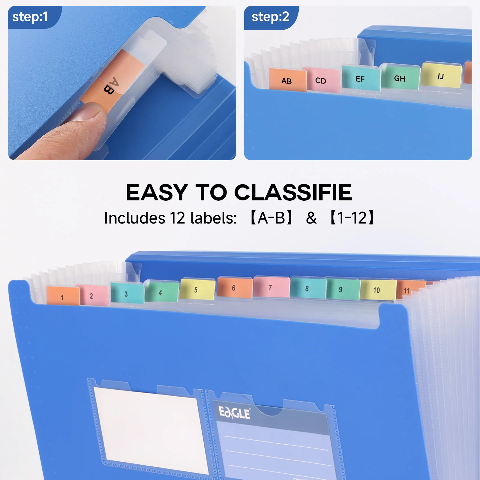 EAGLE A4 Expanding File Folder 13 Pockets, 24 Index Tabs, Waterproof for Document Organization Paper/Bill/Receipt/Document
