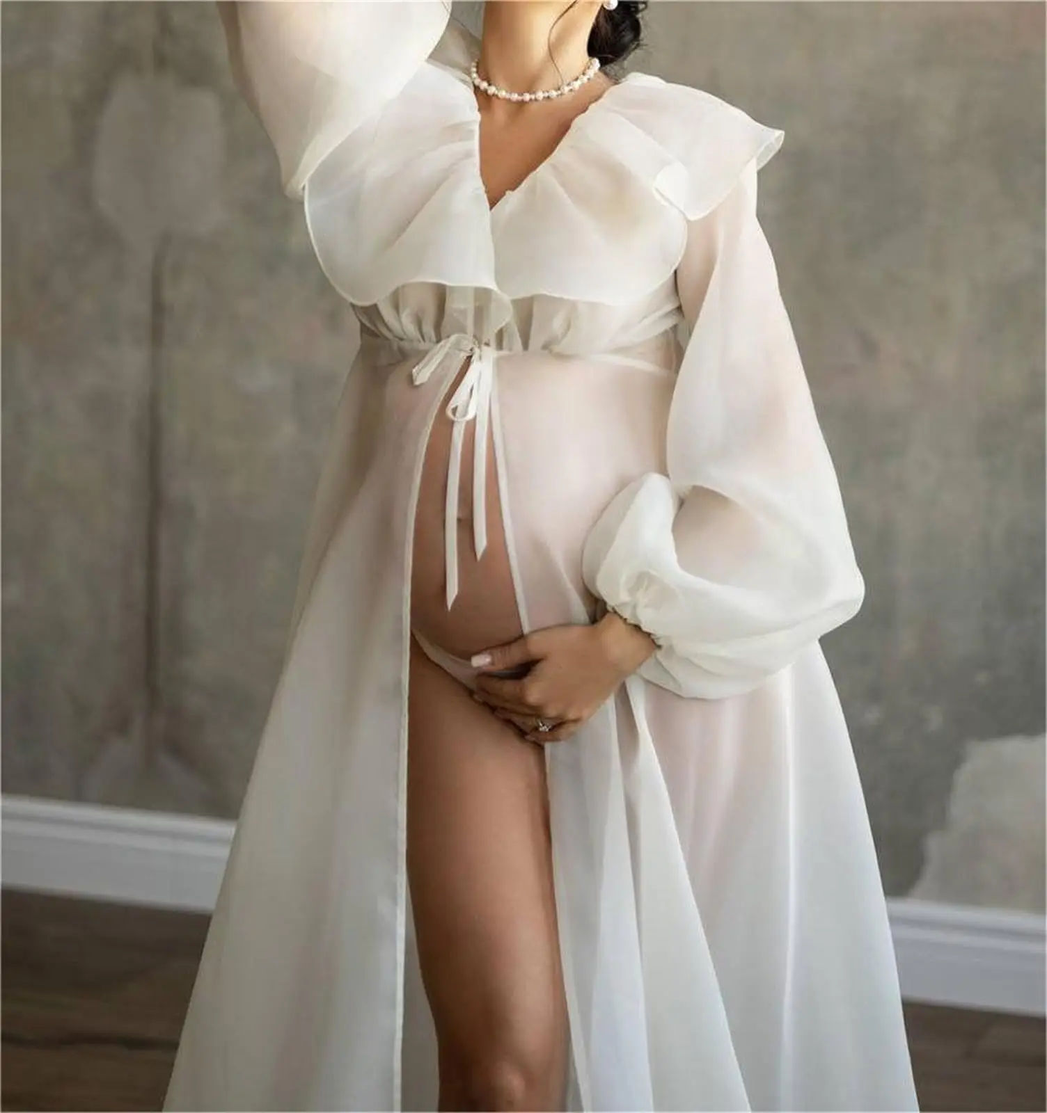 ثوب زفاف شيفون أبيض للنساء ، رداء زفاف ، صورة فوتوغرافية للأمومة ، ثوب نوم لشهر العسل ، فساتين نجمة ، ثوب بوار