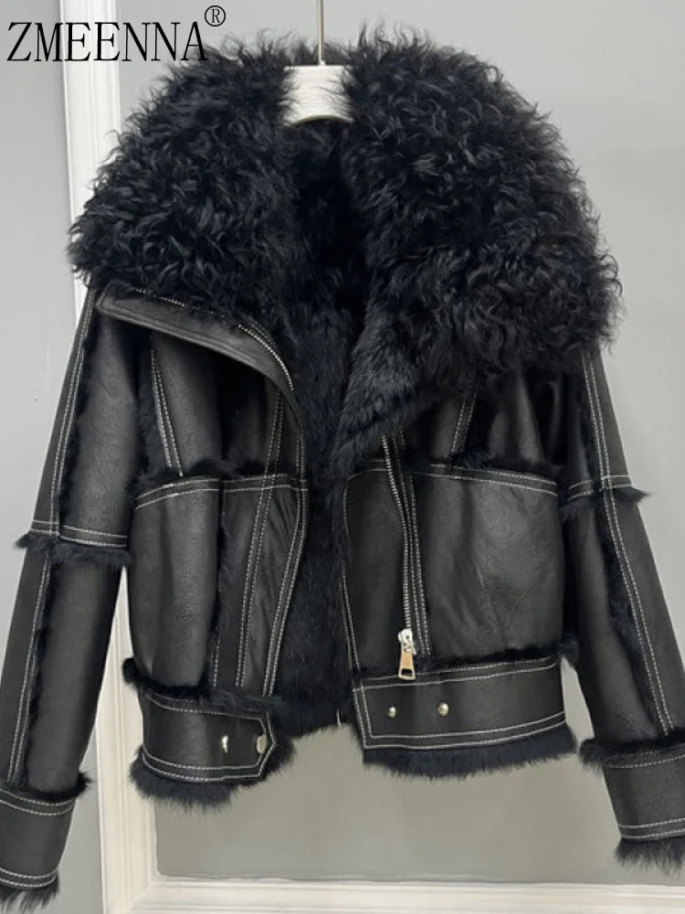 

ZMEENNA Womens Blend Coat Short Length Wrap Faux Fur Collar Warm Winter Outerwear Oversized Elegant Fashion ZM4398