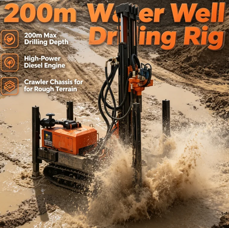 Customized Hot Selling 200M Portable Hydraulic Drilling Machine Water Well Drilling Rigs Equipment For Large-Scale Projects