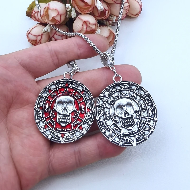 Classic Pirates of the Caribbean gold Silver Color coins Medallion Skull Pendant Necklace For DIY Men And Boy Jewelry Fashion