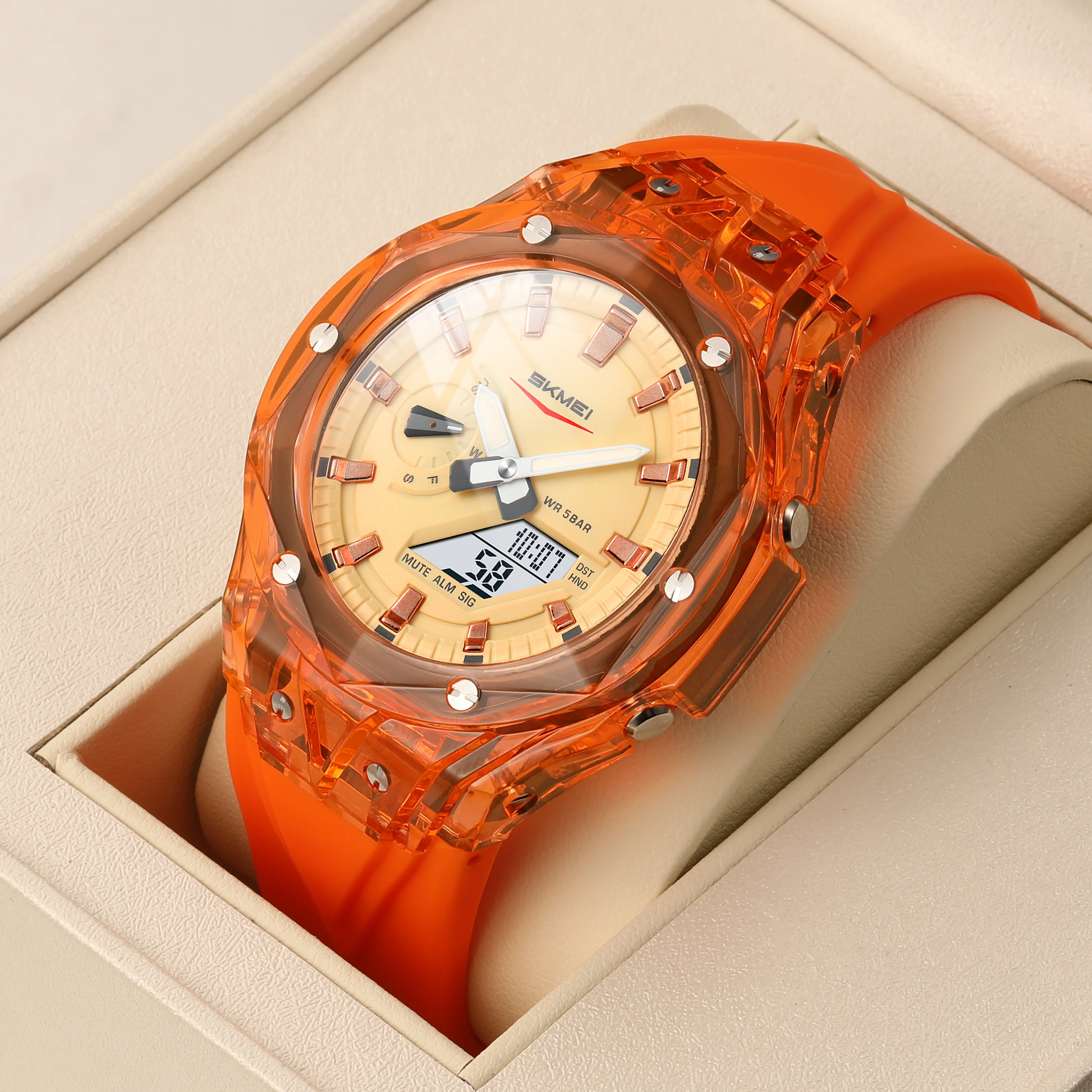 SKMEI Fashion Countdown Week Watch Stainless Steel Strip Business Electronic Wristwatch 3Time Digital Quartz Watch For Men Women