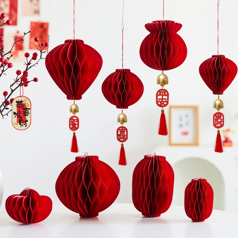 

2026 Christmas Decorations Christmas Tree Decoration New Year Decoration Honeycomb Lantern Hanging Origami Red Lantern Pendant