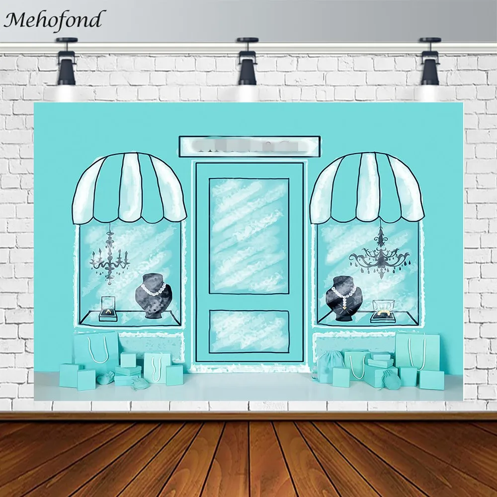 Mehofond Backdrops Aqua Jewelry Store Gift Baby Girl Portrait Birthday Party Photography Backgrounds Photo Studio Wall Decorate