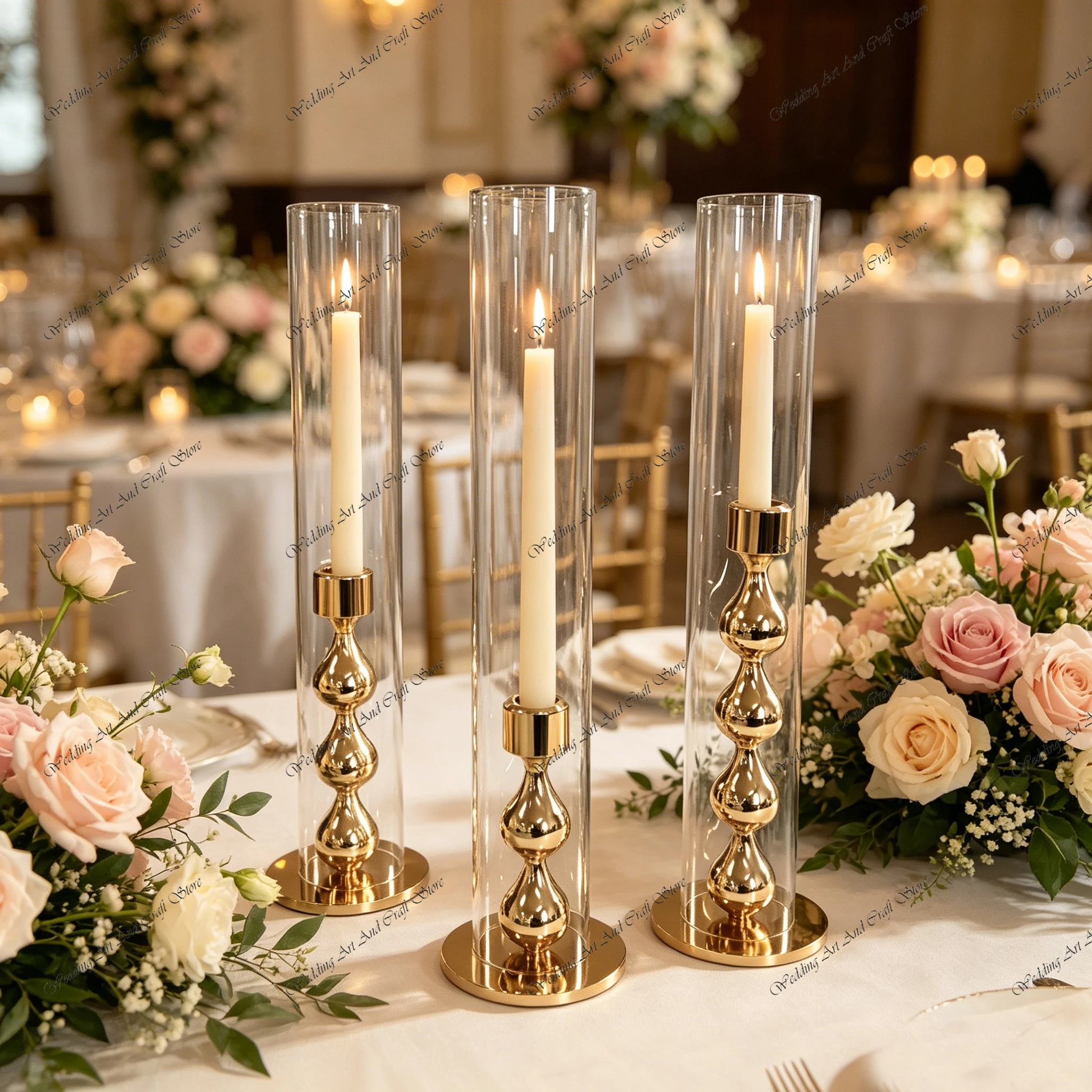 

10pcs f30 15-25cm Candle Holder Wrought Iron Gold Candle Holders with 32cm Glass Tubefor Wedding Table Centerpieces ivy1024