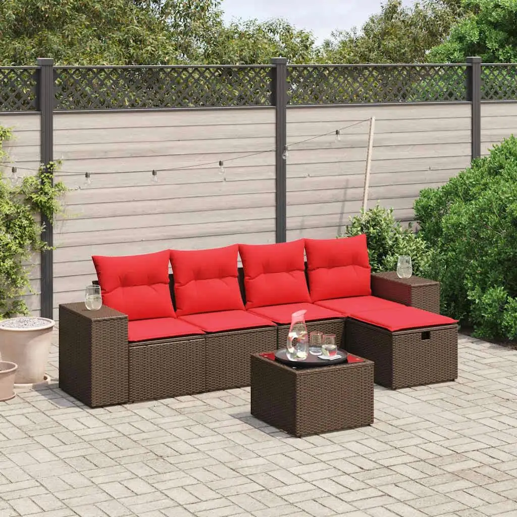 

6 Piece Outdoor Patio Sofa Set with Cushions Brown Rattan Wicker Furniture Garden Lounge Seating